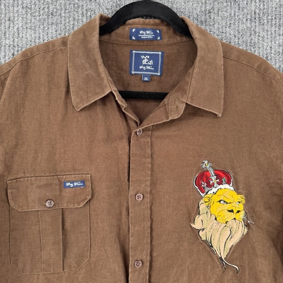 Lrg Other - Vintage Y2K LRG Woven Roots & Equipment linen shirt mens 2XL brown short sleeve